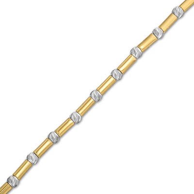 Diamond-Cut Bead Station Tube Bracelet in 18K Two-Tone Gold