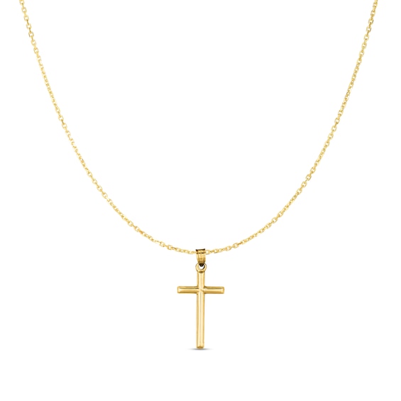 Men's Cross Drop Pendant in Hollow 14K Gold