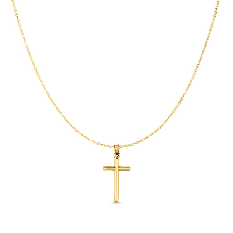 Main Image 1 of Cross Drop Pendant in Hollow 14K Gold