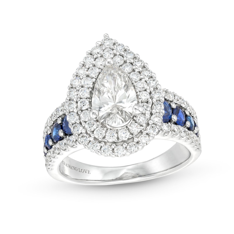 TRUE Lab-Created Diamonds by Vera Wang Love 1.69 CTW. Pear and Blue Sapphire Engagement Ring in 14K White Gold (F/VS2)|Peoples Jewellers