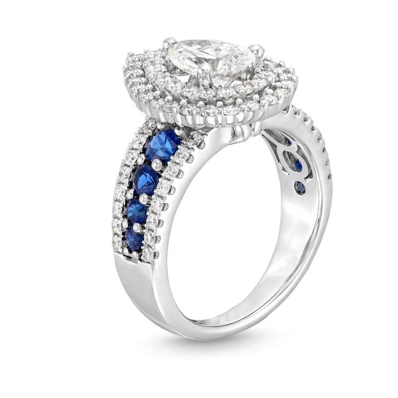 TRUE Lab-Grown Diamonds by Vera Wang Love 1.69 CTW. Pear and Blue Sapphire Engagement Ring in 14K White Gold (F/VS2)