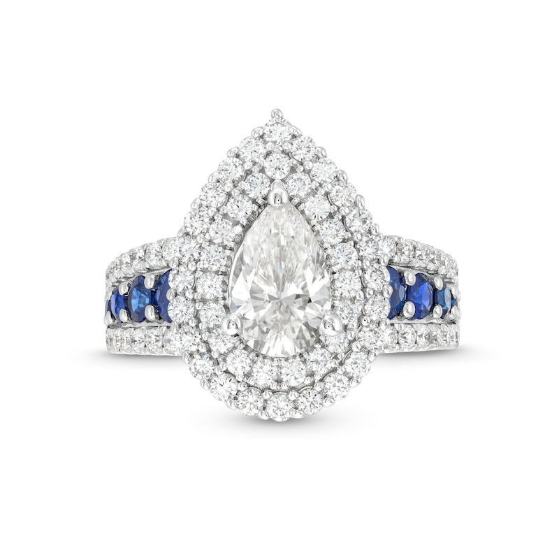 TRUE Lab-Grown Diamonds by Vera Wang Love 1.69 CTW. Pear and Blue Sapphire Engagement Ring in 14K White Gold (F/VS2)