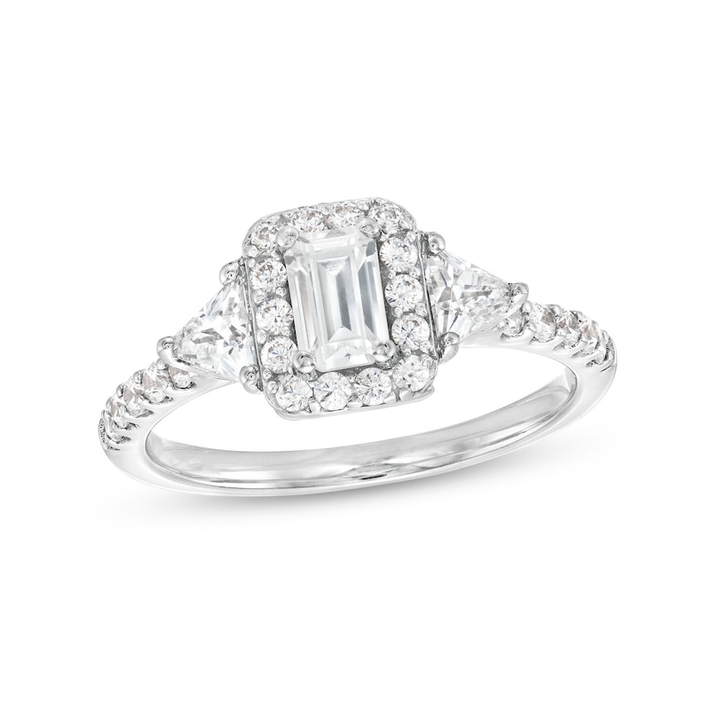 1.23 CT. T.W. Emerald-Cut and Trillion Diamond Frame Past Present Future® Engagement Ring in 14K White Gold (I/SI2)