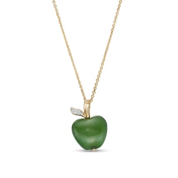 Jade and Diamond Accent Apple Pendant in 14K Gold