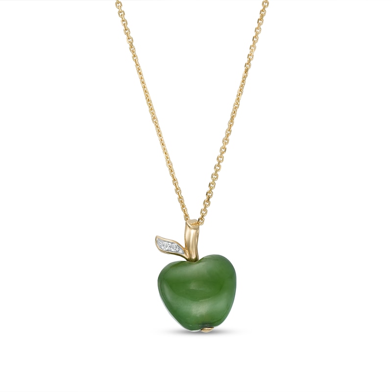 Main Image 1 of Jade and Diamond Accent Apple Pendant in 14K Gold