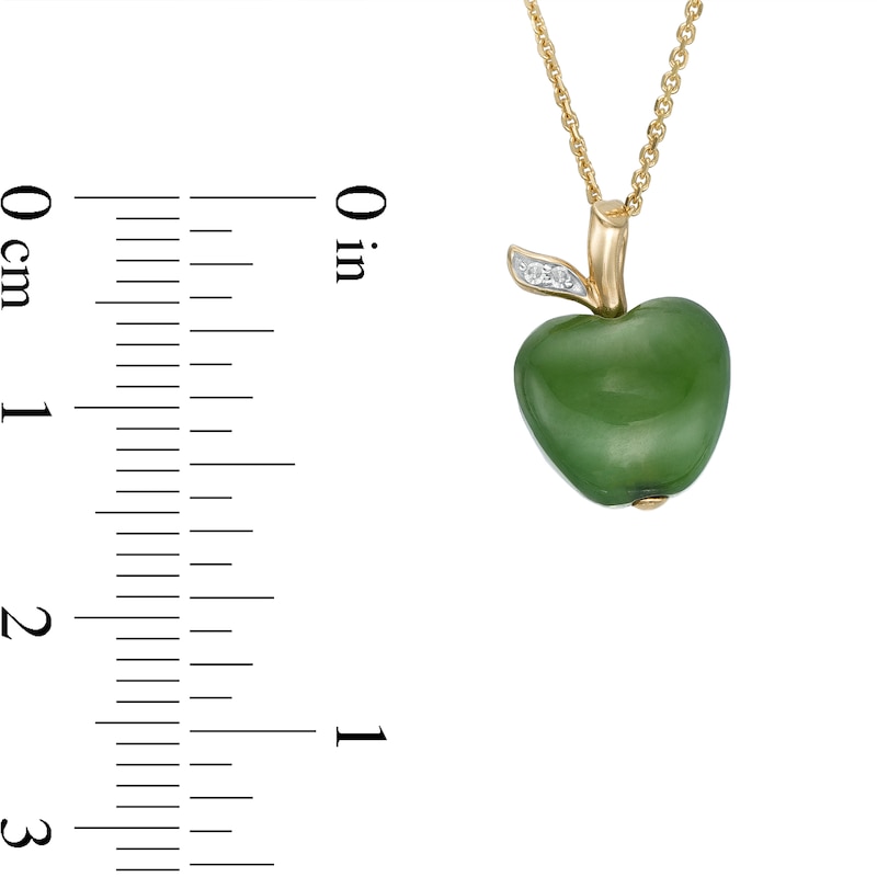 Main Image 3 of Jade and Diamond Accent Apple Pendant in 14K Gold