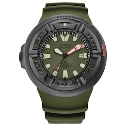 Men's Citizen Eco-Drive® Promaster Diver Black PVD Watch with Green Dial (Model: BJ8057-09X)