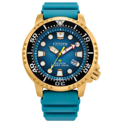 Men's Citizen Eco-Drive® Promaster Dive Gold-Tone PVD Strap Watch with Blue Dial (Model: BN0162-02X)