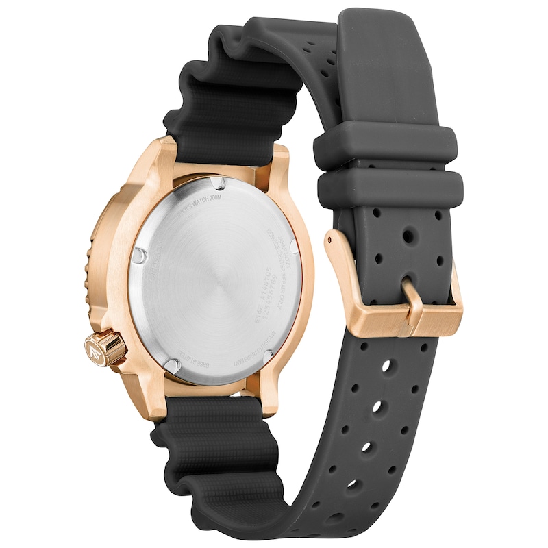 Main Image 2 of Men's Citizen Eco-Drive® Promaster Dive Rose-Tone PVD Black Strap Watch with Grey Dial (Model: BN0163-00H)
