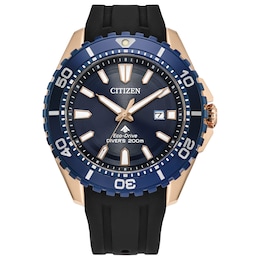 Men's Citizen Eco-Drive® Promaster Dive Two-Tone IP Strap Watch with Blue Dial (Model: BN0196-01L)