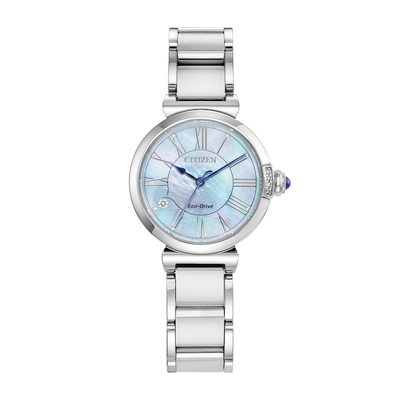 Ladies' Citizen Eco-Drive® L Mae Diamond Accent Silver-Tone Watch with Mother-of-Pearl Dial (Model: EM1060-52N)|Peoples Jewellers