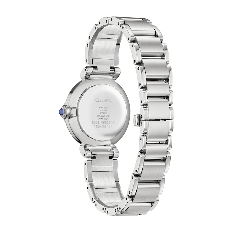 Ladies' Citizen Eco-Drive® L Mae Diamond Accent Silver-Tone Watch with Mother-of-Pearl Dial (Model: EM1060-52N)