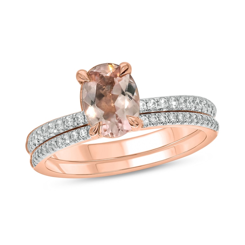 Oval Morganite and 0.32 CT. T.W. Diamond Bridal Set in 10K Rose Gold