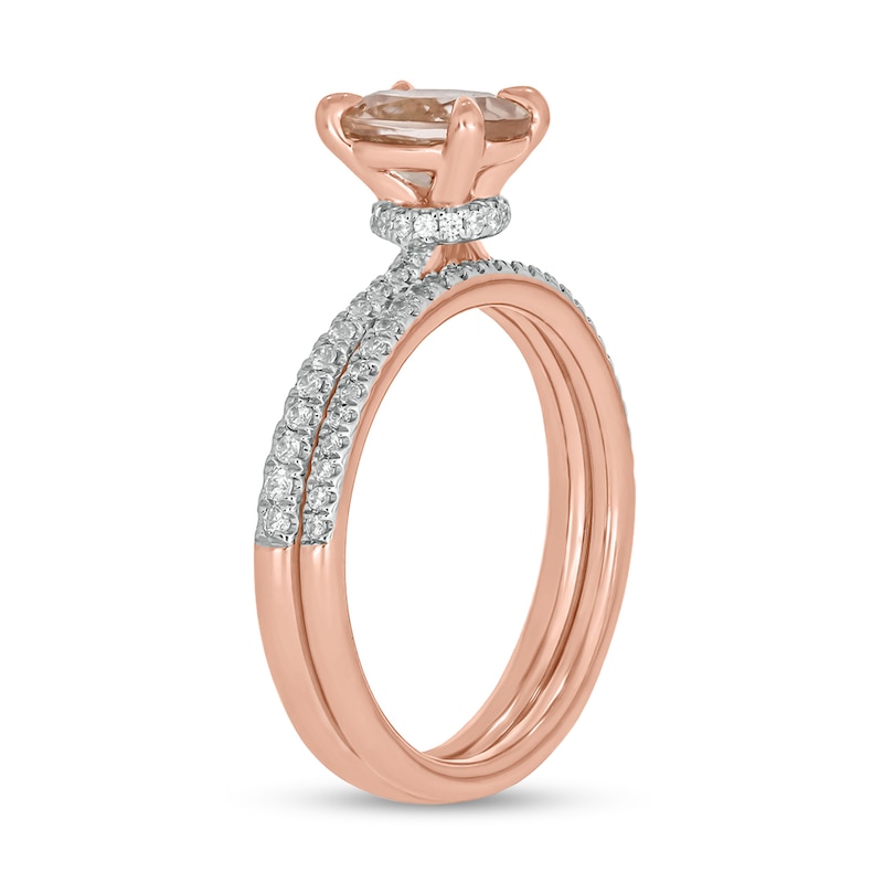 Oval Morganite and 0.32 CT. T.W. Diamond Bridal Set in 10K Rose Gold
