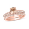 Thumbnail Image 0 of 6.0mm Morganite and 0.47 CT. T.W. Diamond Double Row Vintage-Style Bridal Set in 10K Rose Gold