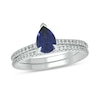 Thumbnail Image 0 of Pear-Shaped Blue Lab-Created Sapphire and 0.29 CT. T.W. Diamond Bridal Set in 10K White Gold