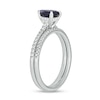 Thumbnail Image 1 of Pear-Shaped Blue Lab-Created Sapphire and 0.29 CT. T.W. Diamond Bridal Set in 10K White Gold