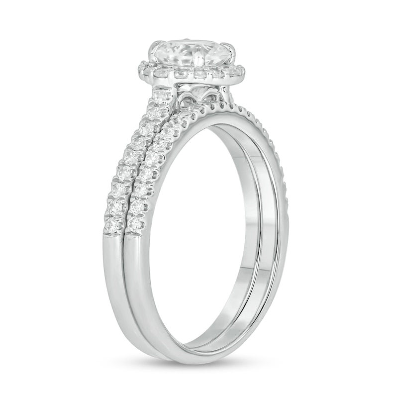 6.0mm White Lab-Created Sapphire and 0.46 CT. T.W. Diamond Frame Bridal Set in 10K White Gold