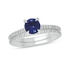 Thumbnail Image 0 of 6.0mm Blue Lab-Created Sapphire and 0.29 CT. T.W. Diamond Bridal Set in 10K White Gold