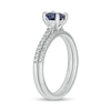Thumbnail Image 1 of 6.0mm Blue Lab-Created Sapphire and 0.29 CT. T.W. Diamond Bridal Set in 10K White Gold