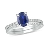 Thumbnail Image 0 of Oval Blue Lab-Created Sapphire and 0.30 CT. T.W. Diamond Bridal Set in 10K White Gold