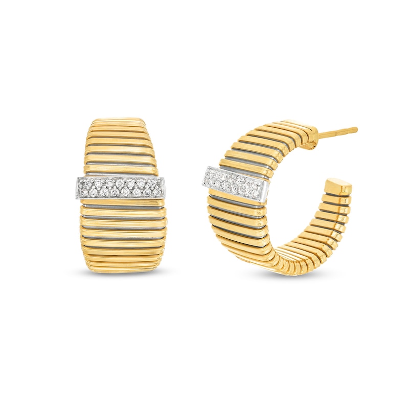 0.25 CT. T.W. Diamond Ribbed J-Hoop Earrings in 18K Gold