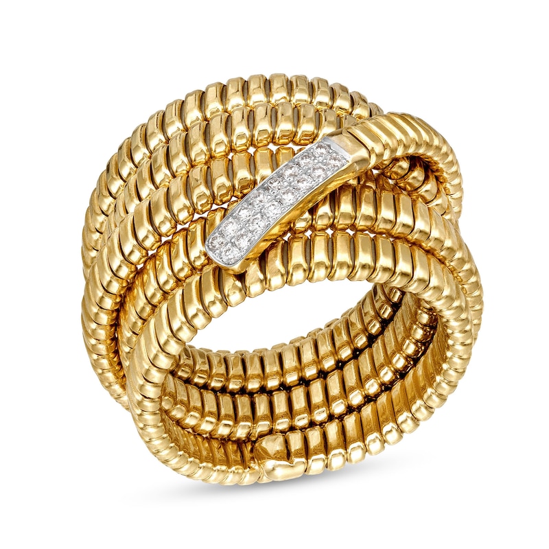 Italian Gold 0.085 CT. T.W. Diamond Ribbed Layered Ring in 18K Gold - Size 7|Peoples Jewellers