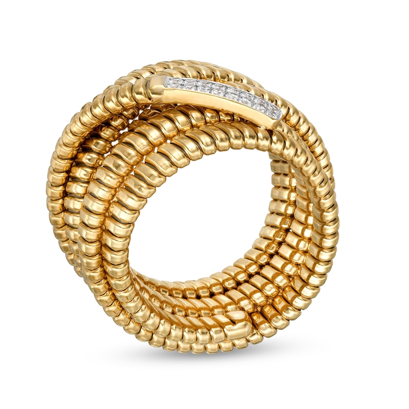 Italian Gold 0.085 CT. T.W. Diamond Ribbed Layered Ring in 18K Gold - Size 7