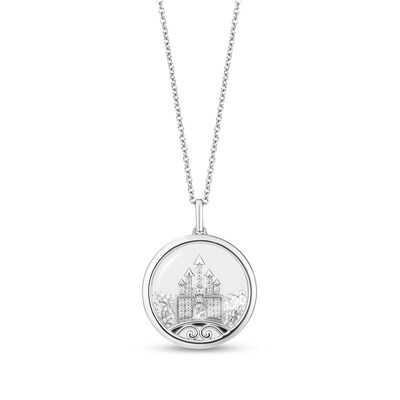 Collector's Edition Enchanted Disney 100th Anniversary 0.065 CT. T.W. Diamond and White Topaz Castle Pendant in Sterling Silver