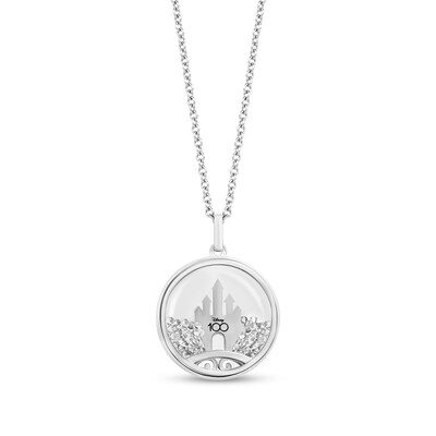 Collector's Edition Enchanted Disney 100th Anniversary 0.065 CT. T.W. Diamond and White Topaz Castle Pendant in Sterling Silver