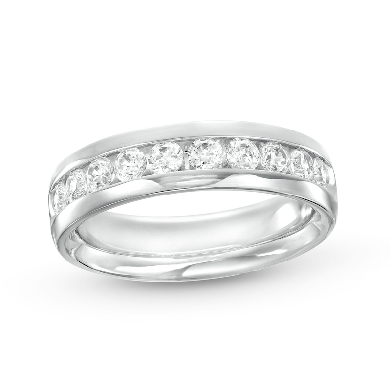 Men's 1.00 CT. T.W. Certified Lab-Created Diamond Ten Stone Wedding Band in 14K White Gold (F/SI2)|Peoples Jewellers