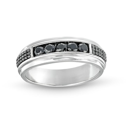 0.50 CT. T.W. Black Diamond Five Stone Wedding Band in 10K White Gold