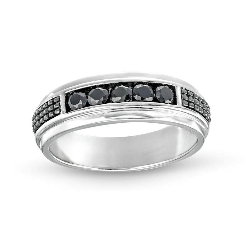 Men's 0.50 CT. T.W. Black Diamond Five Stone Wedding Band in 10K White Gold|Peoples Jewellers