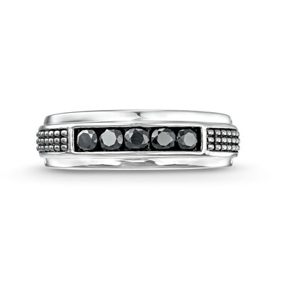 Men's 0.50 CT. T.W. Black Diamond Five Stone Wedding Band in 10K White Gold