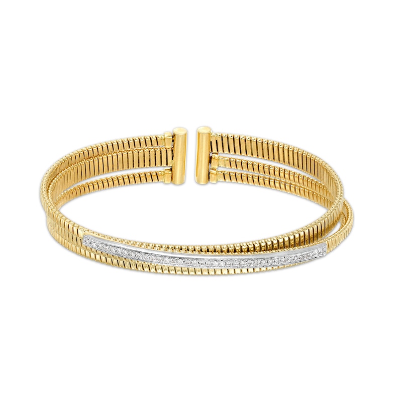 Italian Gold 0.30 CT. T.W. Diamond Ribbed Layered Cuff in 18K Gold|Peoples Jewellers