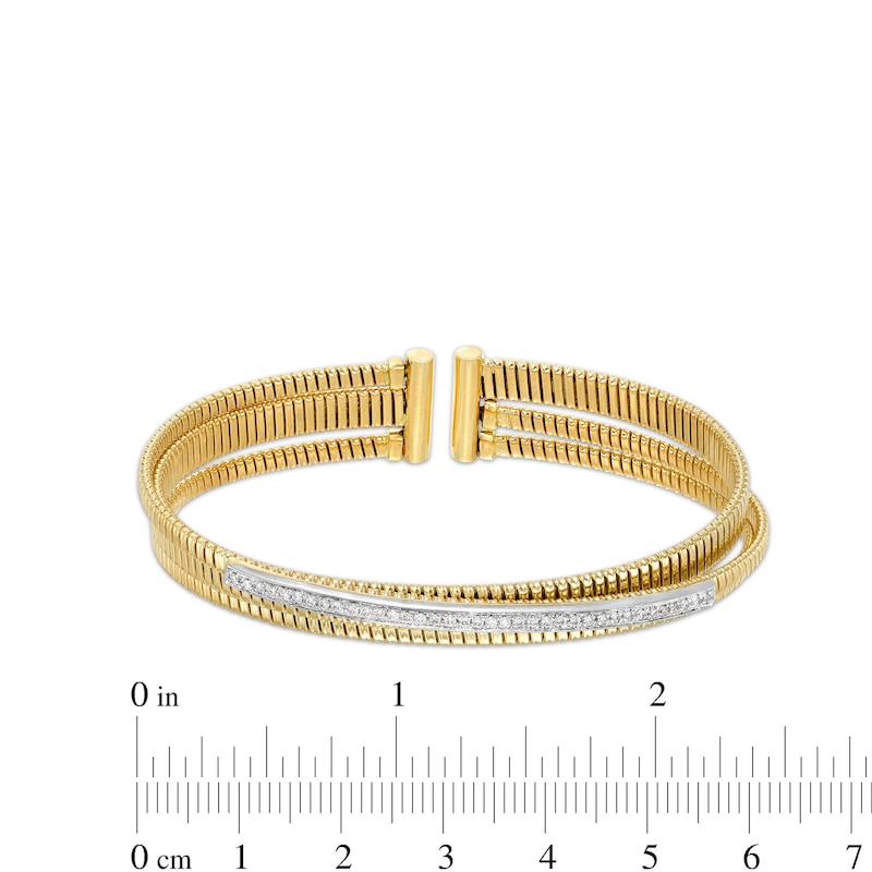 Italian Gold 0.30 CT. T.W. Diamond Ribbed Layered Cuff in 18K Gold