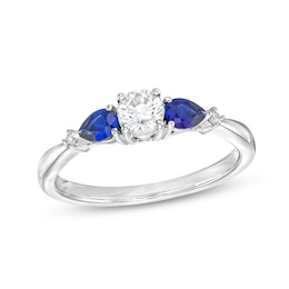 0.33 CT. T.W. Diamond and Pear-Shaped Blue Sapphire Past Present Future® Engagement Ring in 14K White Gold (I/I2)