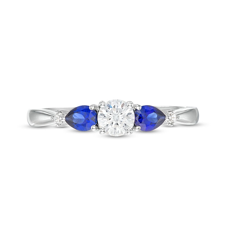 0.33 CT. T.W. Diamond and Pear-Shaped Blue Sapphire Past Present Future® Engagement Ring 14K White Gold (I/I2)