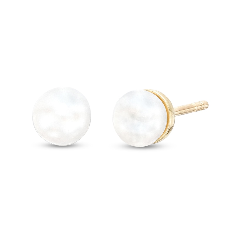 5.0mm Cultured Freshwater Pearl Button Stud Earrings in 10K Gold