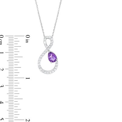 Pear-Shaped Amethyst and White Lab-Created Sapphire Loop Infinity Pendant in Sterling Silver