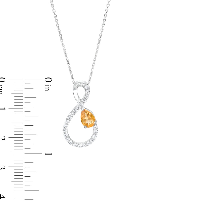Pear-Shaped Citrine and White Lab-Created Sapphire Loop Infinity Pendant in Sterling Silver