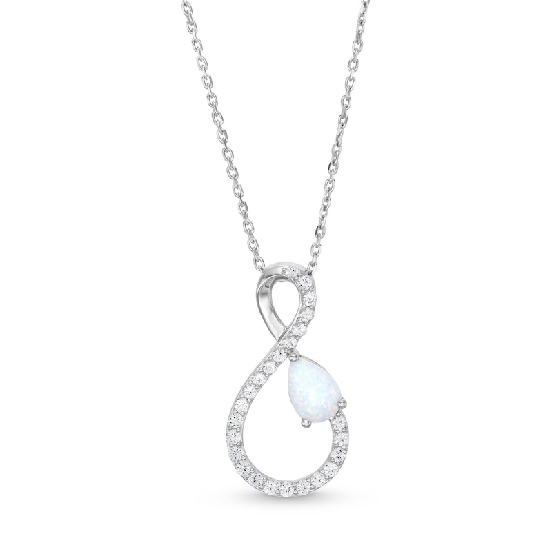 Pear-Shaped Lab-Created Opal and White Lab-Created Sapphire Infinity Ribbon Pendant in Sterling Silver|Peoples Jewellers