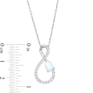 Pear-Shaped Lab-Created Opal and White Lab-Created Sapphire Infinity Ribbon Pendant in Sterling Silver