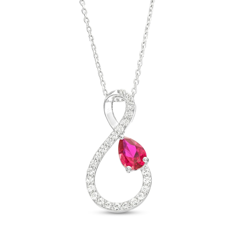 Pear-Shaped Lab-Created Ruby and White Lab-Created Sapphire Infinity Pendant in Sterling Silver|Peoples Jewellers