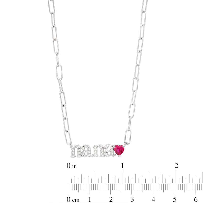 White Lab-Created Sapphire and Heart-Shaped Lab-Created Ruby "nana" Paper Clip Chain Necklace in Sterling Silver