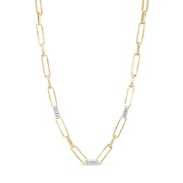 Italian Gold 0.25 CT. T.W. Diamond Paper Clip Chain Necklace in 18K Two-Tone Gold - 17.5&quot;