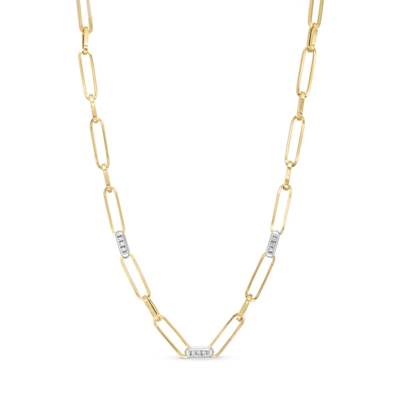 Main Image 1 of 0.25 CT. T.W. Diamond Paper Clip Chain Necklace in 18K Two-Tone Gold - 17.5"