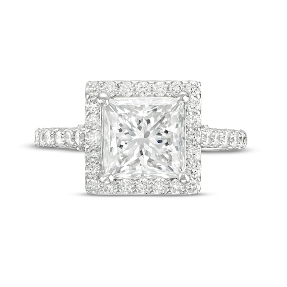 3.75 CT. T.W. Princess-Cut Certified Lab-Created Diamond Square Frame Engagement Ring in 14K White Gold (F/SI2)