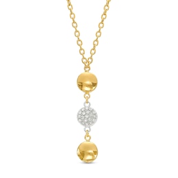 Italian Gold 0.20 CT. T.W. Multi-Diamond and Bead Station Dangle Necklace in 18K Two-Tone Gold - 17&quot;