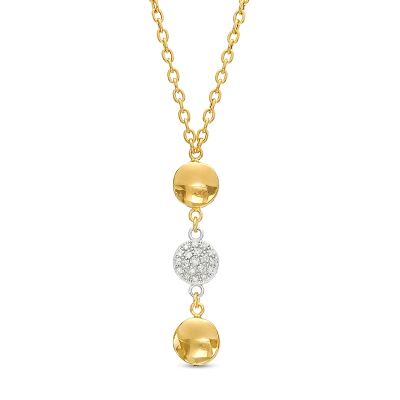 Italian Gold 0.20 CT. T.W. Multi-Diamond and Bead Station Dangle Necklace in 18K Two-Tone Gold - 17"